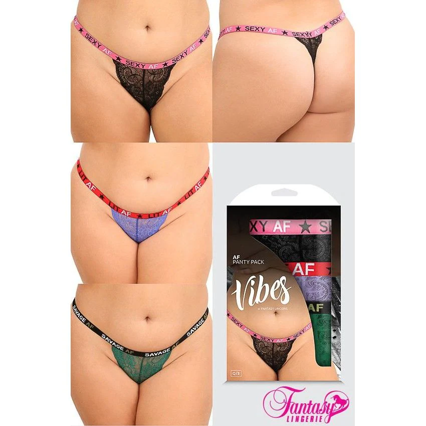 Vibes Lit AF, Sexy AF, Savage AF G-String Panty 3pk by Fantasy Lingerie