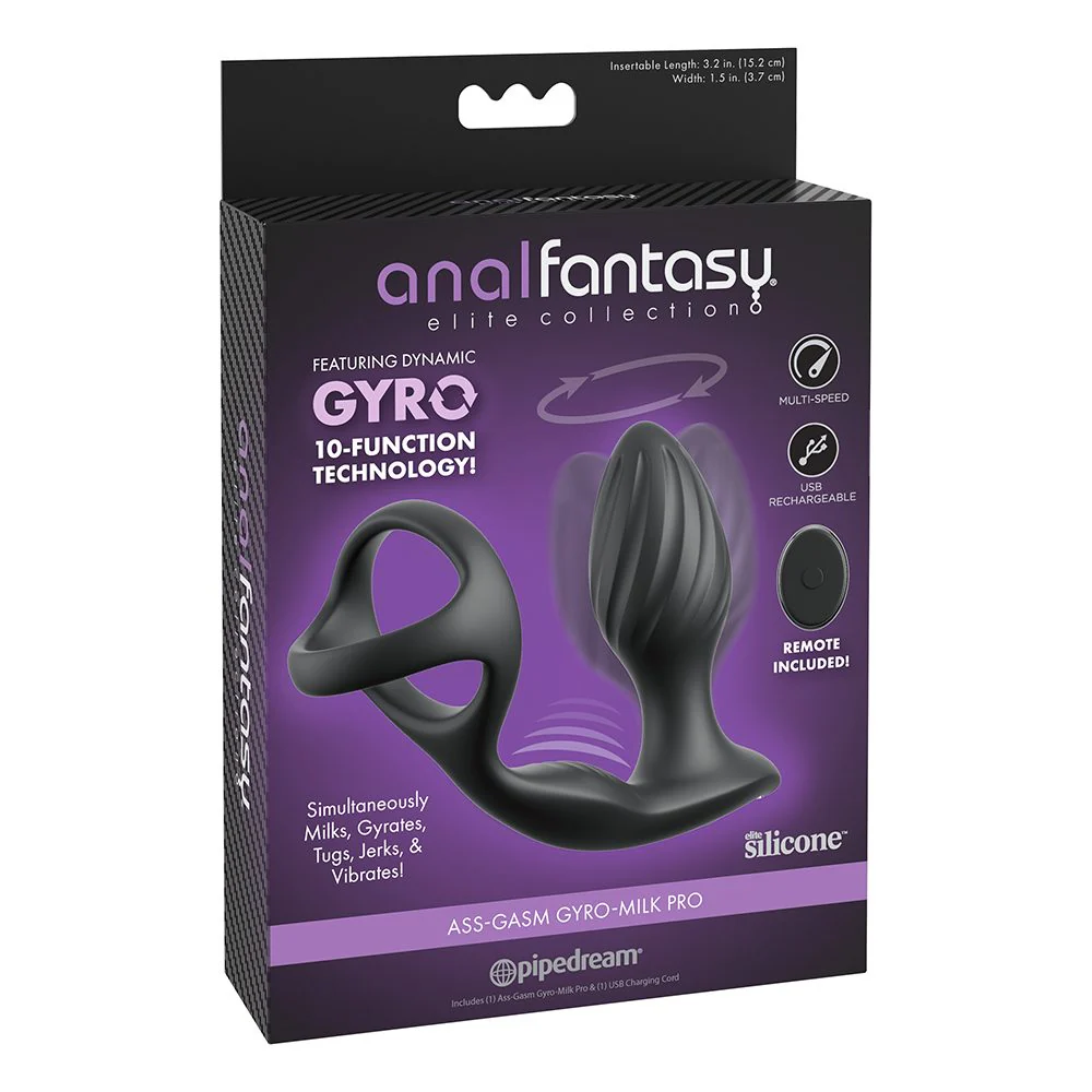 Anal Fantasy Elite Ass Gasm Gyro Milk Pro Cock Ring with Plug by Pipedreams