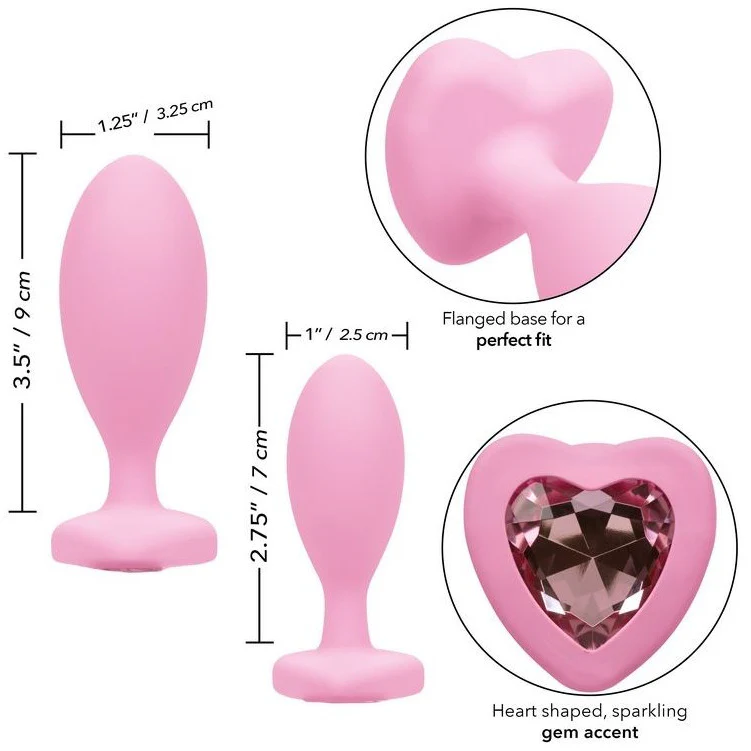 First Time™ Crystal Heart Booty Duo Anal Plugs 2pk by Cal Exotics - Image 3