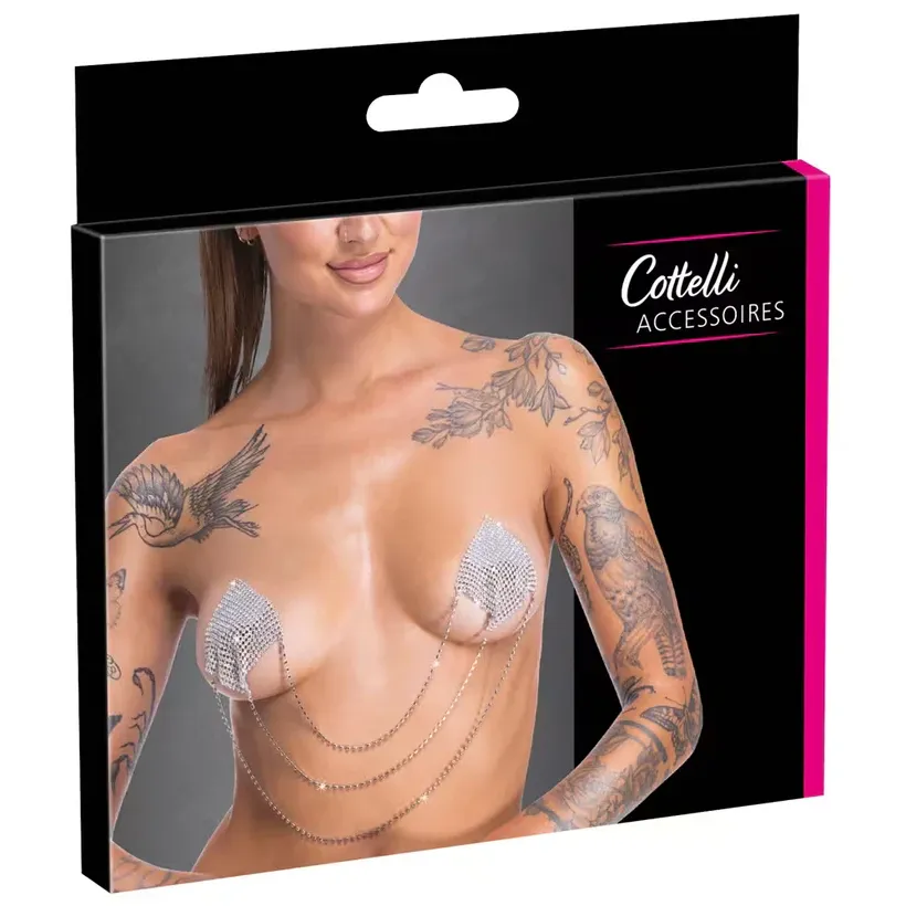 Cottelli Nipple Square Pasties with Chain by Gender Fluid - Image 2