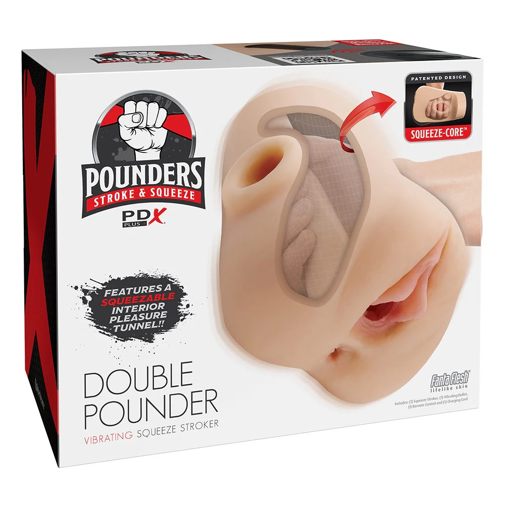 PDX Plus Double Pounder Vibrating Squeeze Stroker by Pipedreams