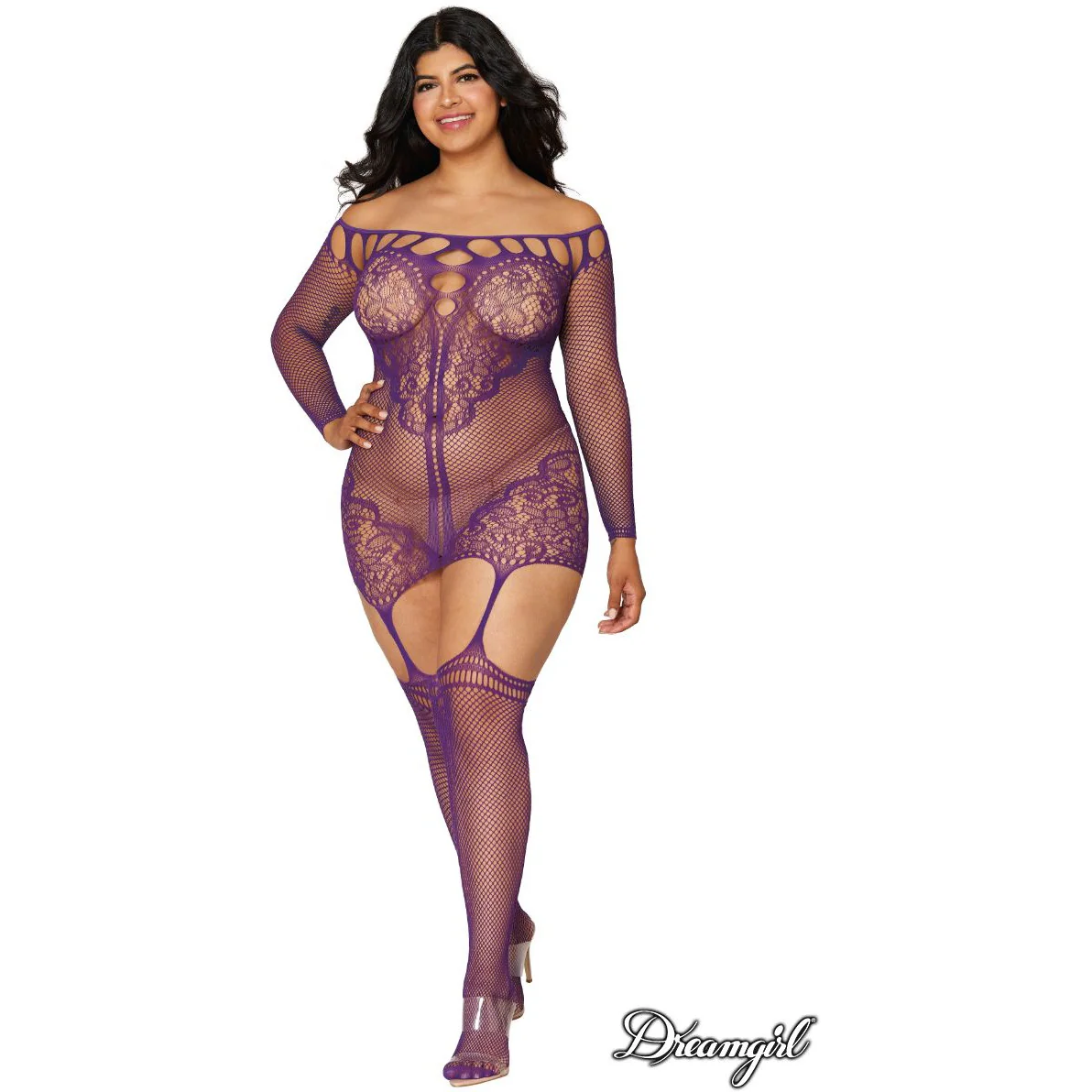 Off Shoulder Garter Dress with Attached Thigh Highs by Dreamgirl - Image 3