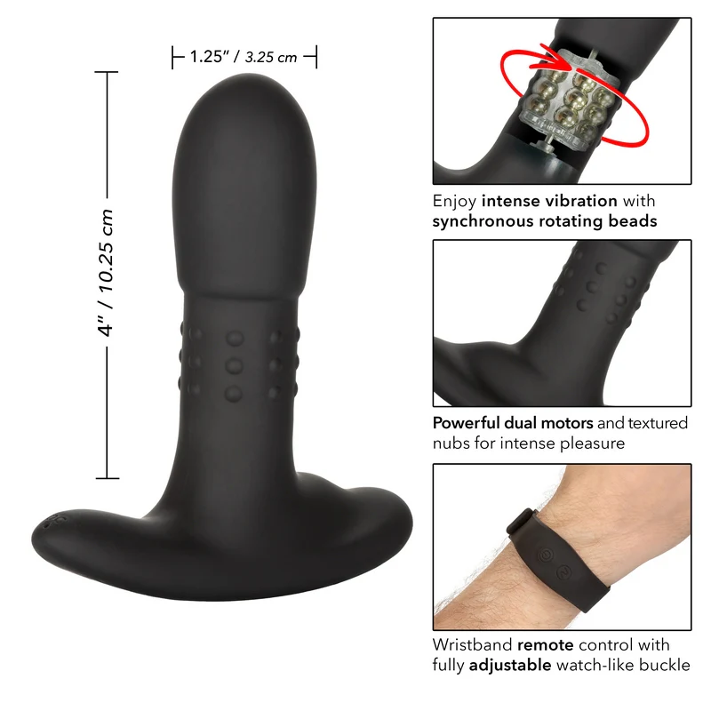 Eclipse™ Beaded Vibrating Anal Probe With Wrist Remote 4" by Cal Exotics - Image 2