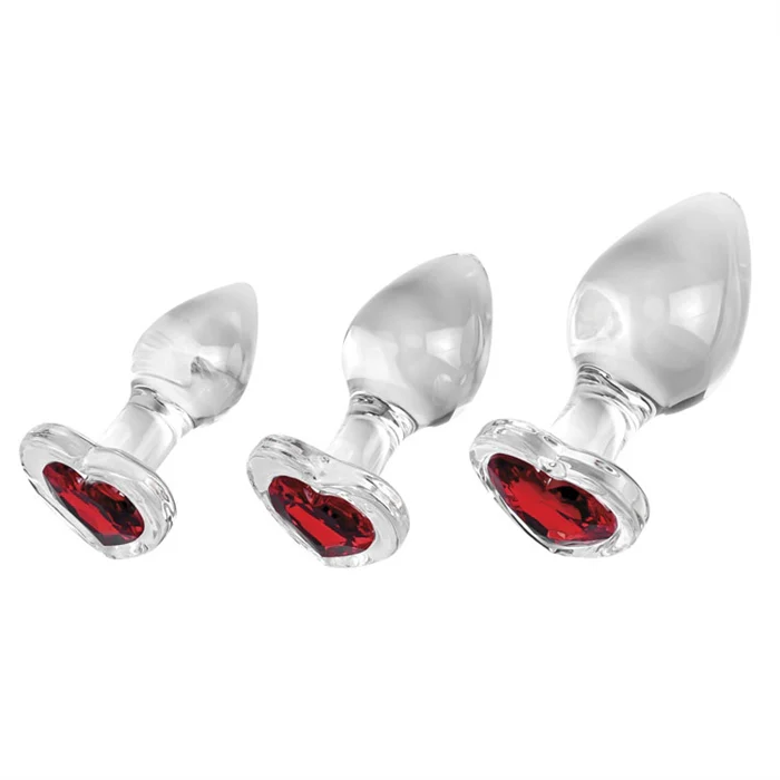 Red Heart Gem Glass Plug Set 3pk by Adam & Eve - Image 3