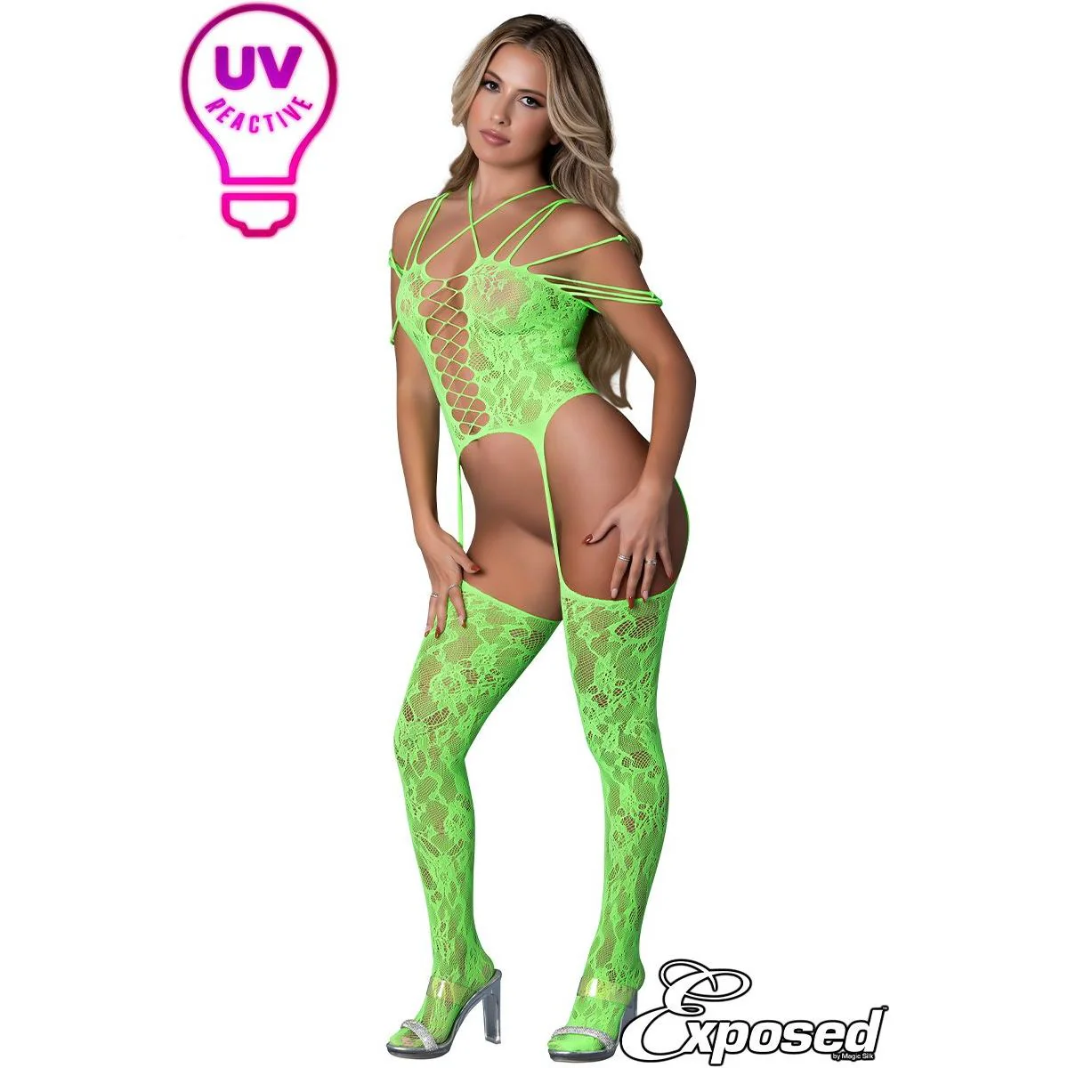 Exposed Strappy Lace Bodystocking by Magic Silk