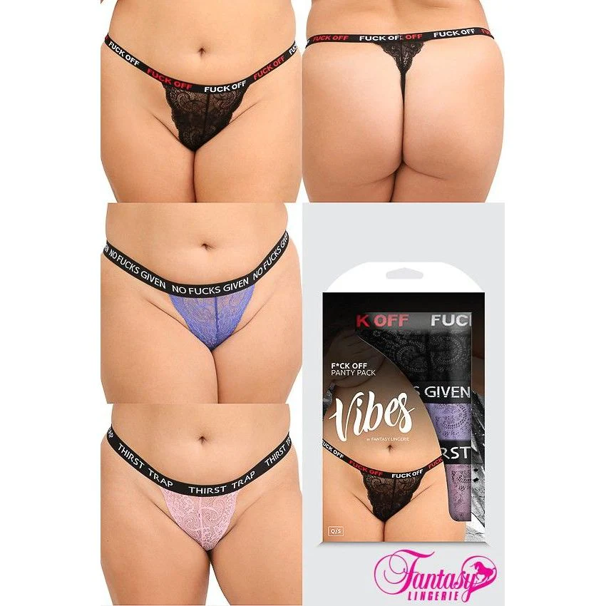 Vibes Fuck Off, No Fucks Given, Thrist Trap 3pk G-String by Fantasy Lingerie - Image 2