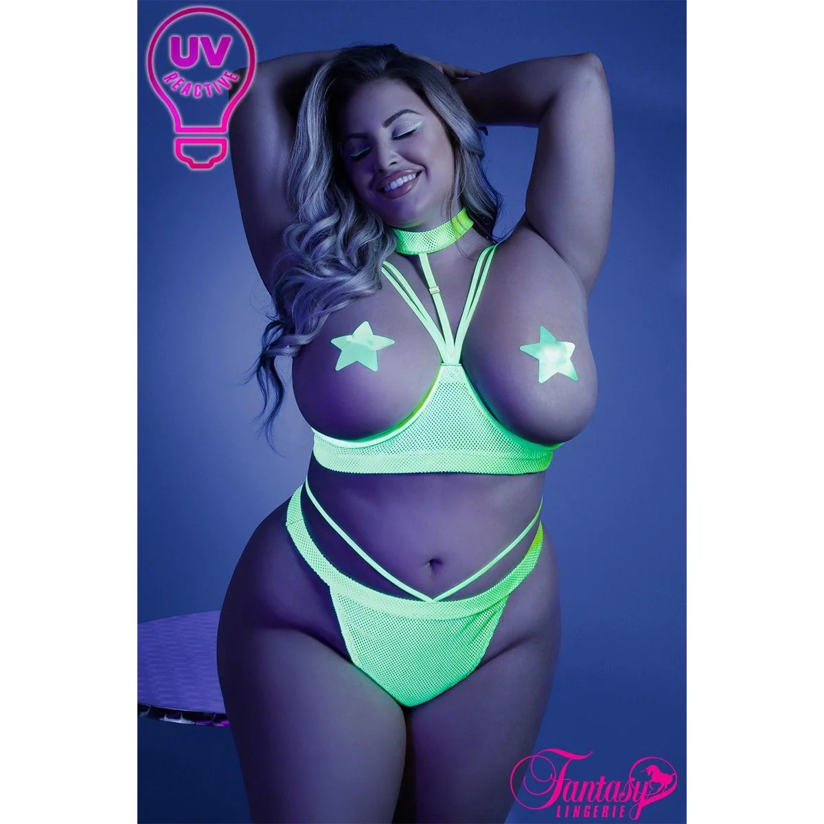Glow Fishnet Bra and Panty by Fantasy Lingerie - Image 3