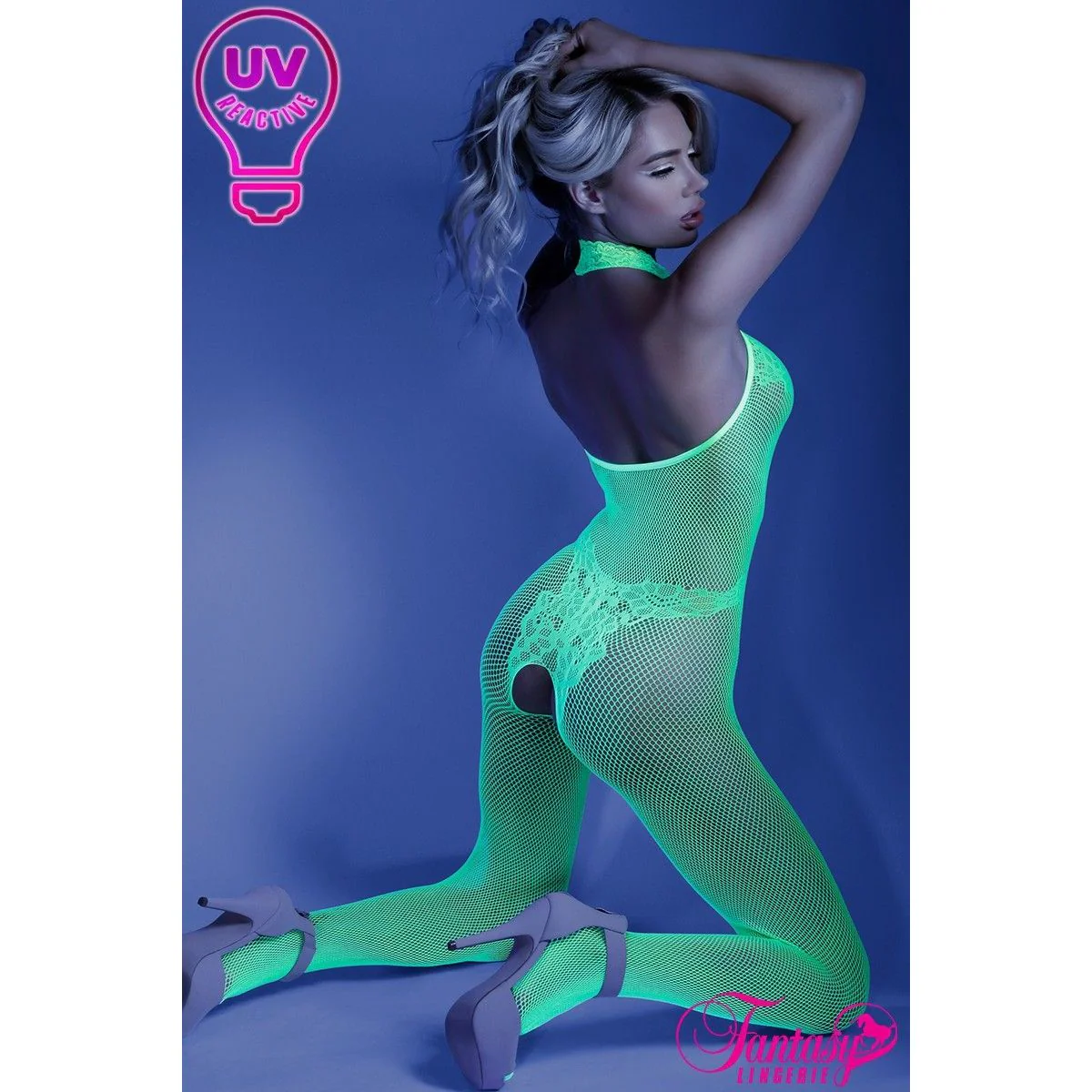 Glow Fishnet Lace Design Bodystocking by Fantasy Lingerie - Image 2