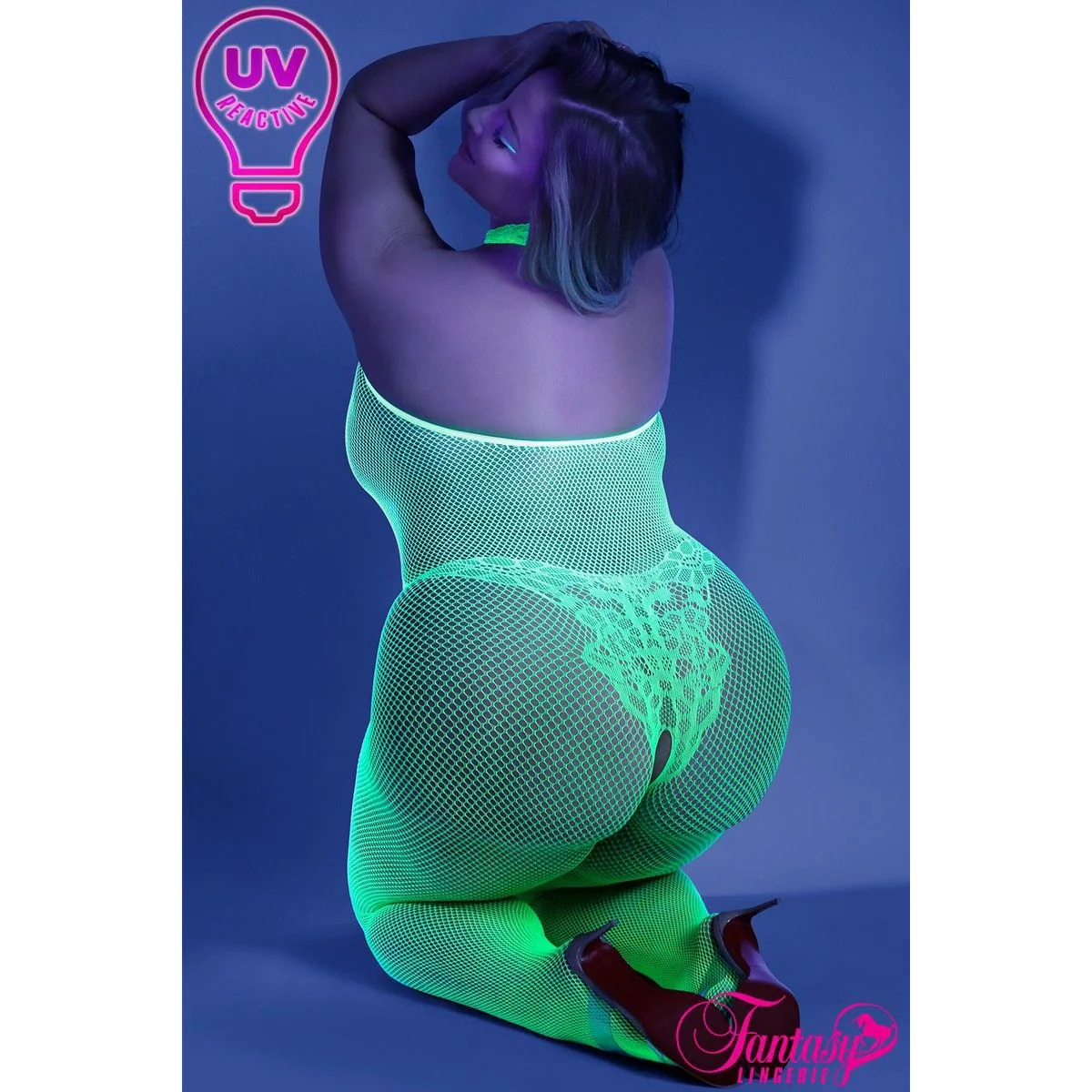 Glow Fishnet Lace Design Bodystocking by Fantasy Lingerie - Image 4