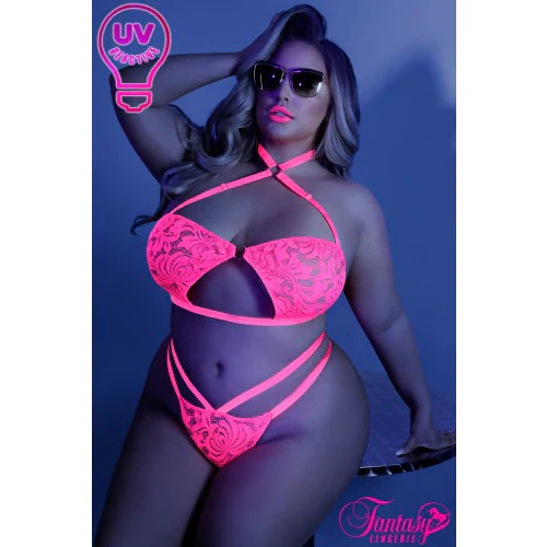 Glow Lace Cage Bra & Panty by Fantasy Lingerie - Image 3