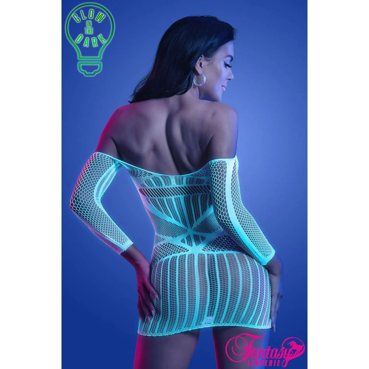 Glow Long Sleeve UV Dress by Fantasy Lingerie - Image 2