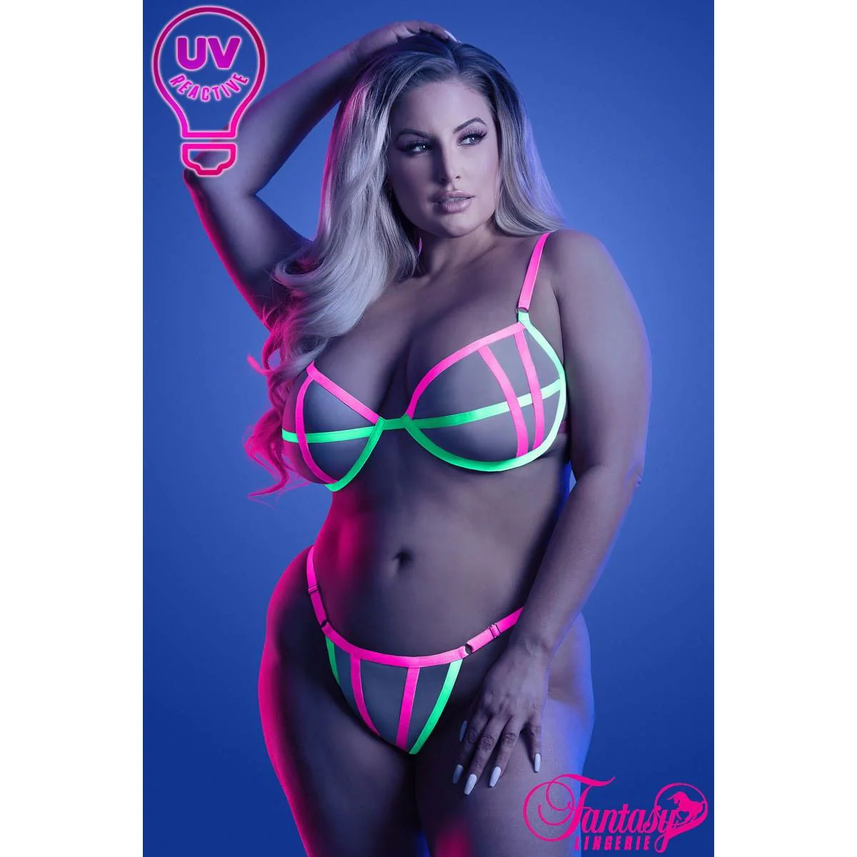 Glow Strappy UV Bra & Panty Set by Fantasy Lingerie - Image 3