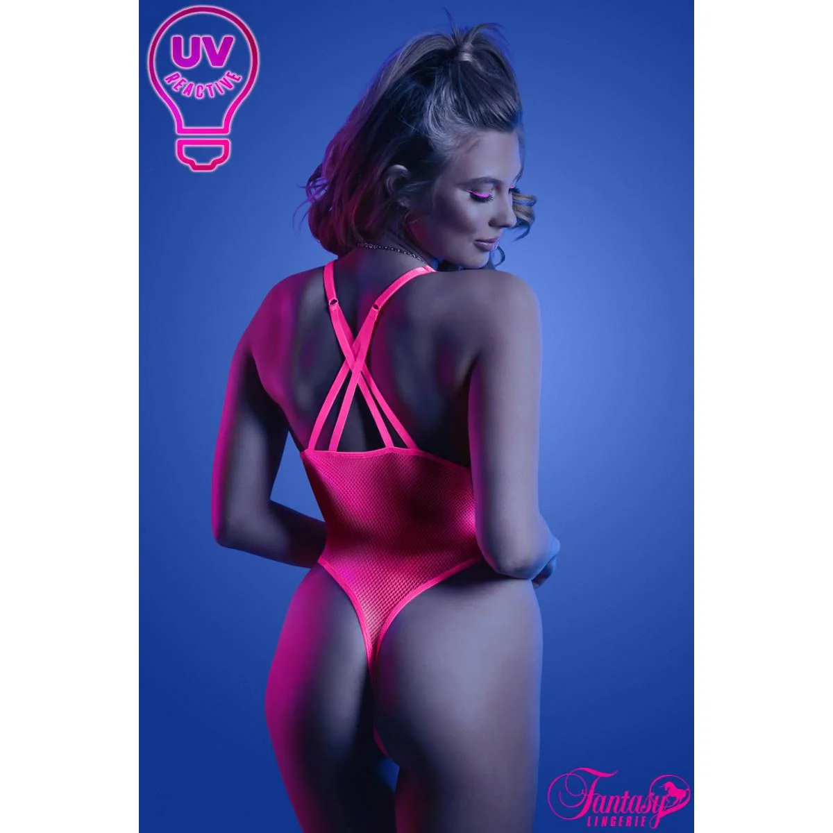 Glow UV Reactive Fishnet Teddy by Fantasy Lingerie - Image 2