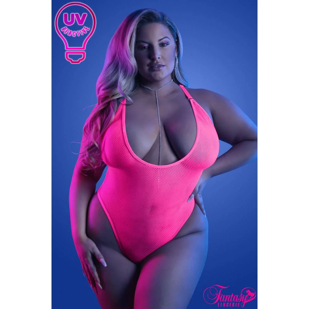 Glow UV Reactive Fishnet Teddy by Fantasy Lingerie - Image 3