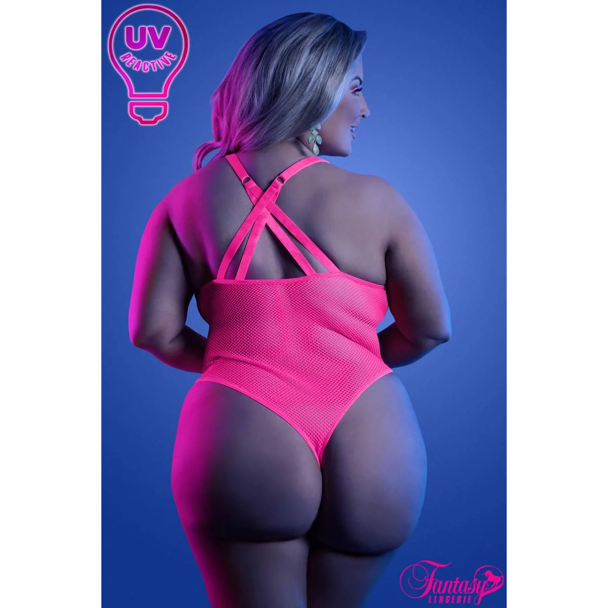 Glow UV Reactive Fishnet Teddy by Fantasy Lingerie - Image 4