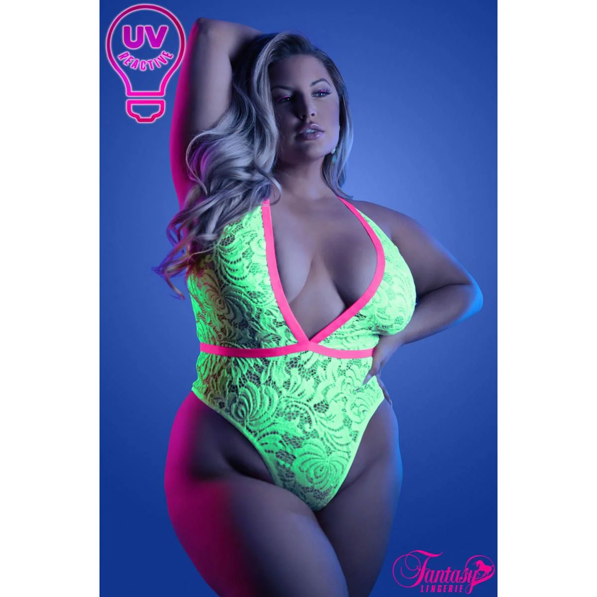 Glow UV Reactive Lace Teddy by Fantasy Lingerie - Image 3