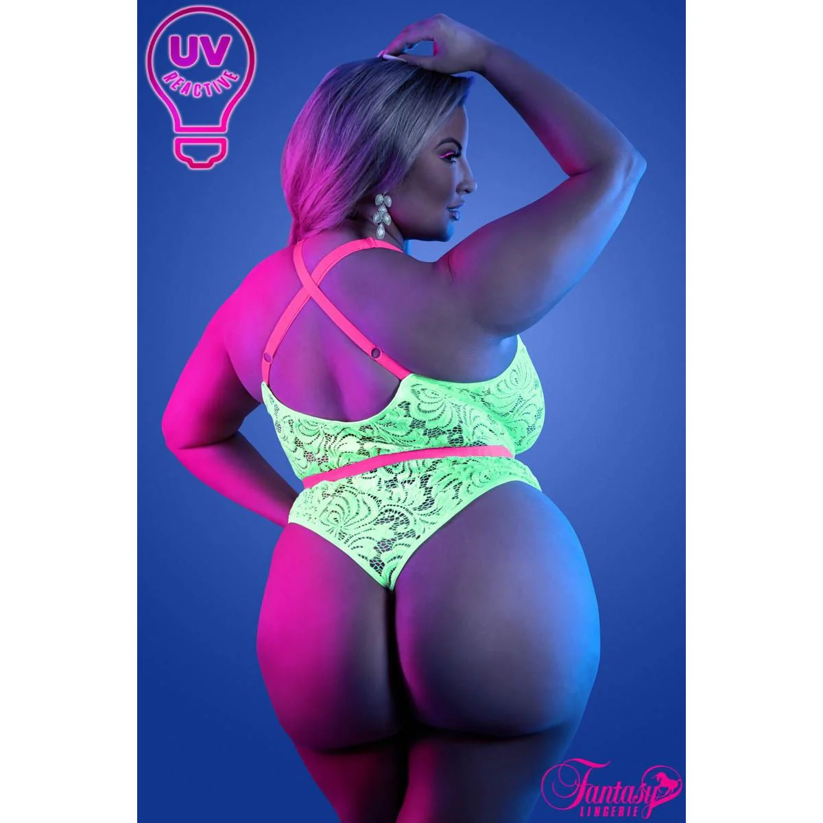 Glow UV Reactive Lace Teddy by Fantasy Lingerie - Image 4
