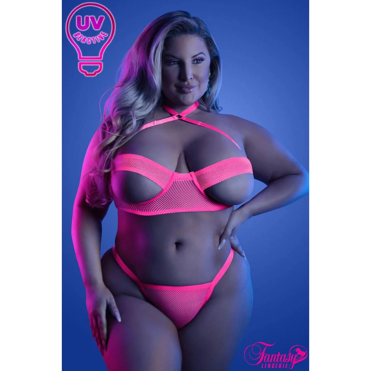 Glow UV Reactive Mesh Top & Panty by Fantasy Lingerie - Image 3