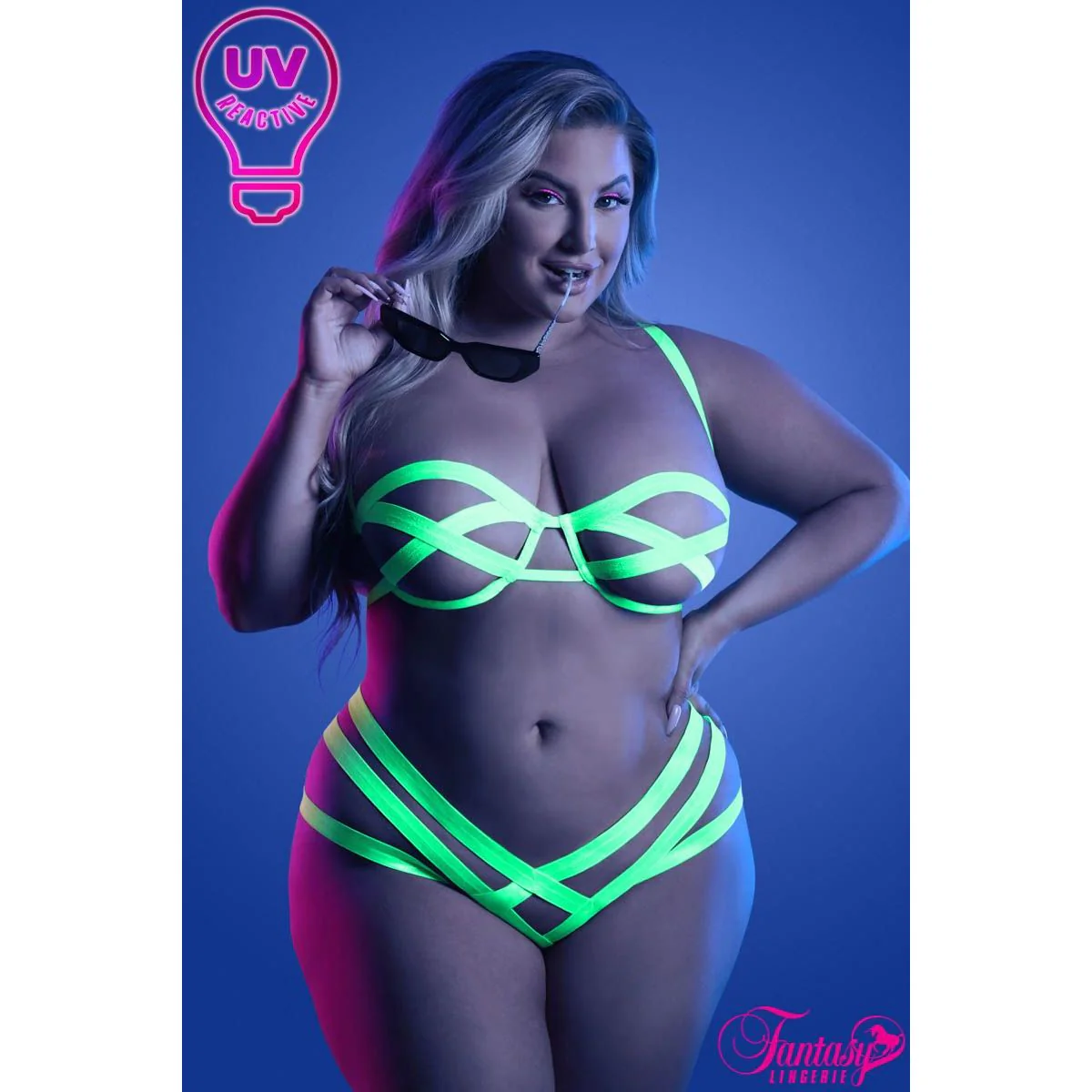 Glow UV Reactive Strappy 2pc Set by Fantasy Lingerie
