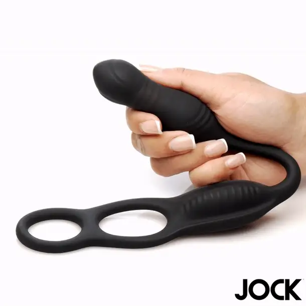 Jock enhancers Hyper Thrusting & Vibrating Cock Ring With Anal Plug by XR