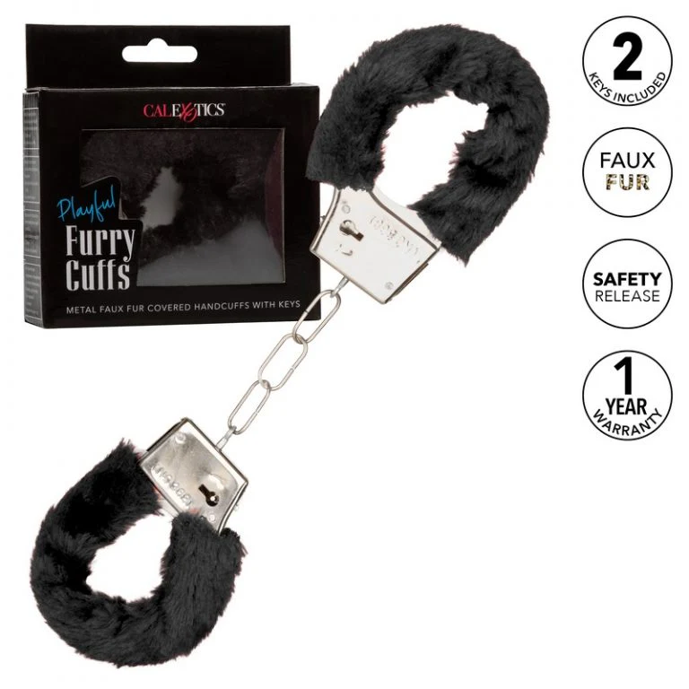 Playful Metal Faux Furry Hand Cuffs by Cal Exotics - Image 2