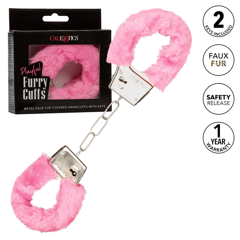 Playful Metal Faux Furry Hand Cuffs by Cal Exotics - Image 3