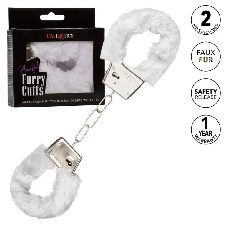 Playful Metal Faux Furry Hand Cuffs by Cal Exotics - Image 4