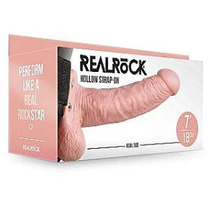 Realrock Hollow Realistic Strap On With Balls 7" by Shots