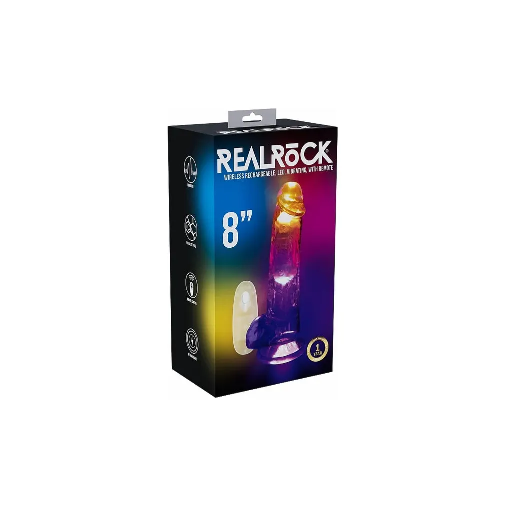 Realrock LED Remote Control Vibrating Dildo 8" by Shots