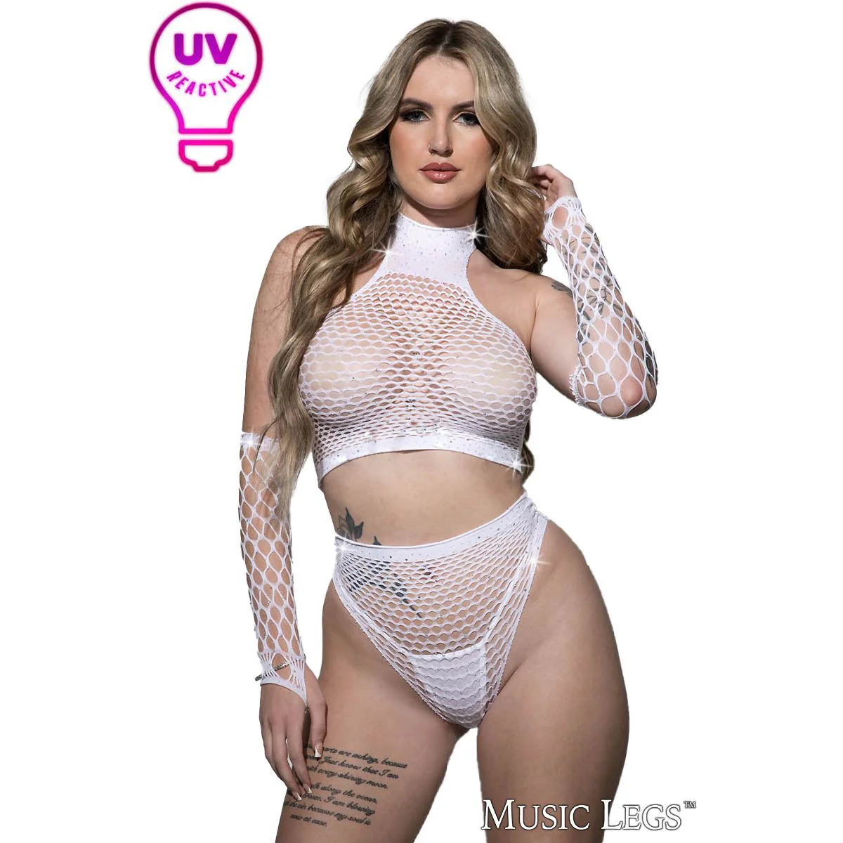 Rhinestone Net 3pc Top Bottoms & Gloves by Music Legs - Image 8