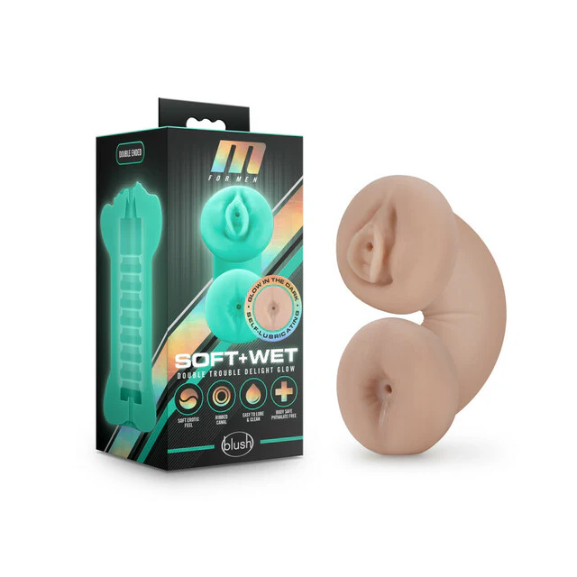 M for Men Soft & Wet Double Trouble Glow Masturbator by Blush Novelties