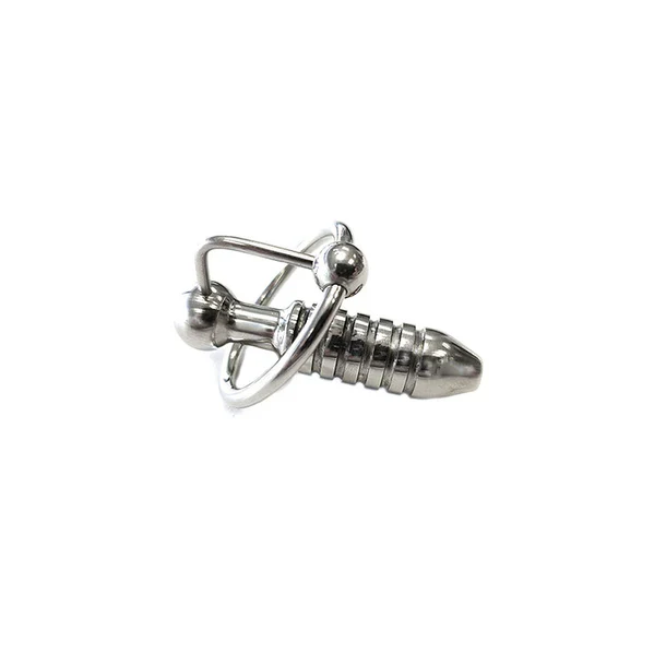 Stainless Steel Hollow Beaded Urethral Probe & Cock Ring by Rouge