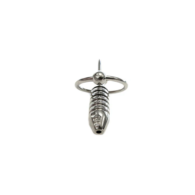 Stainless Steel Hollow Beaded Urethral Probe & Cock Ring by Rouge - Image 2