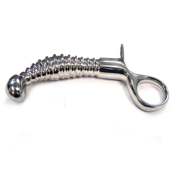 Stainless Steel Ribbed Anal Plug with Handle by Rouge