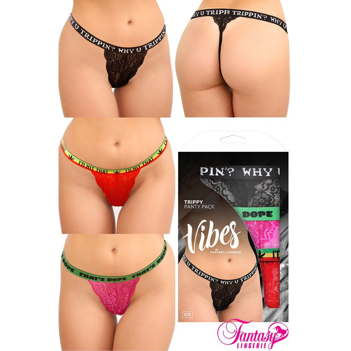 Vibes Trippy Thong Panty 3pk by Fantasy Lingerie - Image 2